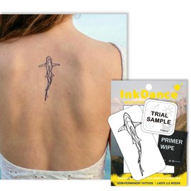Semi-Permanent Tattoo, Fine Line Shark, Ocean Liquid Flow Art, Long Lasting Temporary Tattoos, Waterproof Plant-Based Ink, Lasts 1-2 Weeks, Color Develops in 24 Hours X250