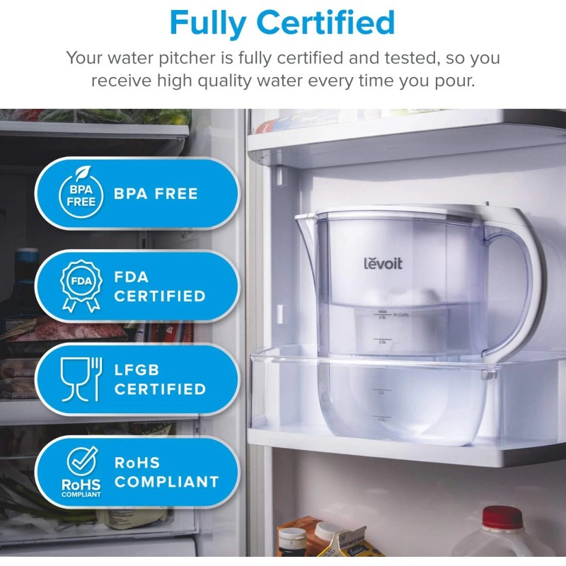 LEVOIT 10 Cup Water Filter Pitcher BPA Free 5-Layer Filtration