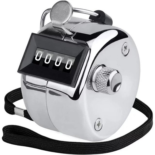 Silver Tally Counter, 4-Digit Number Count Clicker with Metal Case