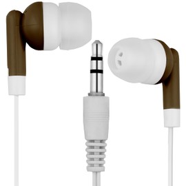 LowCostEarbuds Bulk Pack of 25 Brown/White Earbuds/Headphones - Individually Wrapped