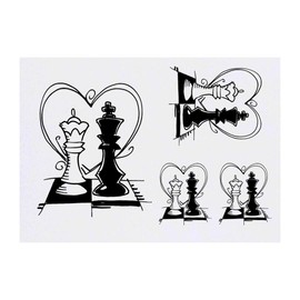 4 x 'Chess Piece Couple' Temporary Tattoos - Water Resistant, Skin-Safe, Non-Toxic Transfers, Mixed Sizes (TO00000438)