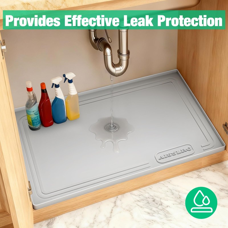 Aisslro Under Sink Mat 22" X 19", Waterproof Silicone Under