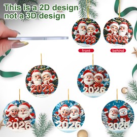Santa Claus Christmas Tree Ornaments: 5pcs 2D Funny Flat Round Acrylic 2026 Xmas Indoor&Outdoor Decorations for Wreath, Keychain, Christmas Stocking Stuffers, Housewarming Presents, Party Keepsake