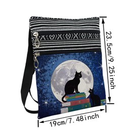 LiuenMgg Moon Cat Messenger Bag Small Ethnic Pattern Printed Adjustable Strap Crossbody Zipper Pouch Moon Cat Phone Organizer Wallet Cute Shoulder Handbag for Women