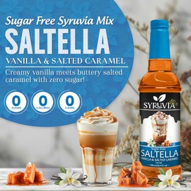 Syruvia Sugar Free SALTELLA Coffee Syrup Vanilla Salted Caramel 6-Pack, 25.4 fl oz, Wholesale Coffee Syrup Shops, Cafes, Baristas, Bistros, & Beverage Bars, Bulk Kosher & Gluten-Free