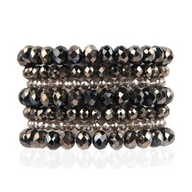 RIAH FASHION Bohemian Multi-Layer Beaded Stacking Statement Bracelets - Versatile Stretch Strand Sparkly Crystal Beads Wrap Slip-on Cuff Bangle Set (7 Layer Sparkly Beads - Black Hematite)