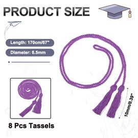 MECCANIXITY 2025 Tassel Graduation, 67 Inch Long Honor Braided Graduation Cord, Elegant 2025 Tassels Charm for Graduation Accessories(Purple, Pack of 8)