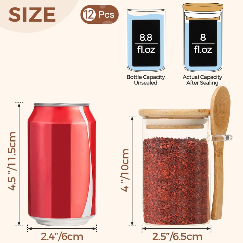 ComSaf 12 Pcs Glass Spice Jars with Lids and Spoons,