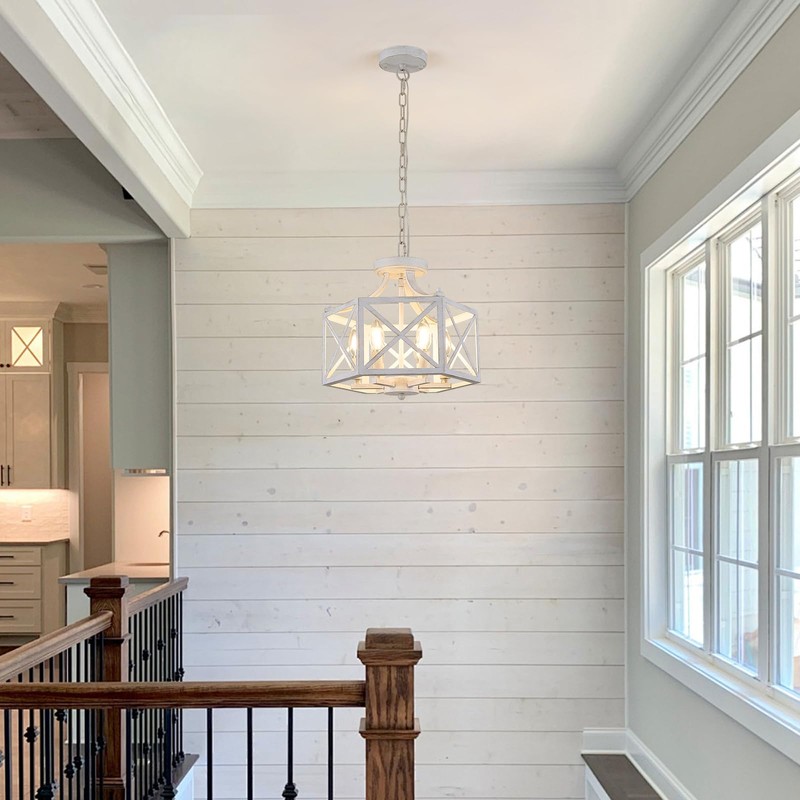 ZSDHXi 6-Light Antique White Pendant Light, Modern Farmhouse Chandeliers for