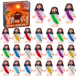 Cherislpy 24 Pcs Jesus Toys Mini Rubber Little Jesus Figurine to Hide and Seek Religious Sunday School Gifts for Kids Girls Boys Party Favors School Baptism Stuffers