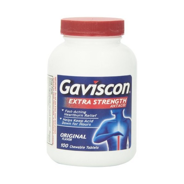 Gaviscon Extra Strength Chewable Antacid Tablets, Original Flavor, 100-Count Bottles