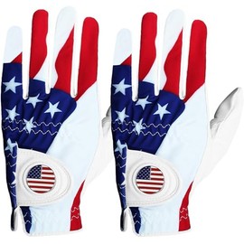aguil-mart Golf Gloves American Flag Print (Medium, Left), Red,White,Blue