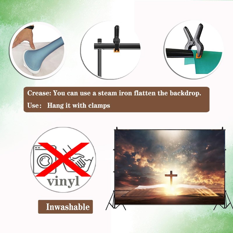 ZARROUEA 7x5ft Jesus Christ Cross Backdrop Opened Holy Bible Book