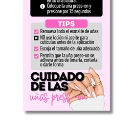 Modern Spanish Professional Press on Nail aftercare Cards | Pack of 55 | Business Card Size | How to Apply and Remove | DIY Press On Nail Care Card - Tips for Pressing on Nails, Nail Art (Pink)