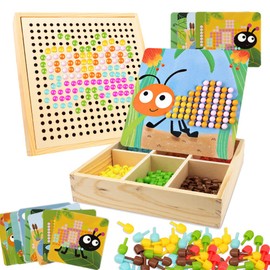 Gohytal Mosaic plug-in game, colour plug-in game, mosaic pegboard forks with 240 beads and 10 cards, plug-in game for boys and girls from 2 3 4 years