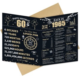 Longwu Large 60th Birthday Card With Envelope for Men Women, 1965 Black Gold Happy 60th Birthday Gifts Giant Guest Signature Book for Women Men, Vintage 60th Greeting Card Decoration Party Supplies