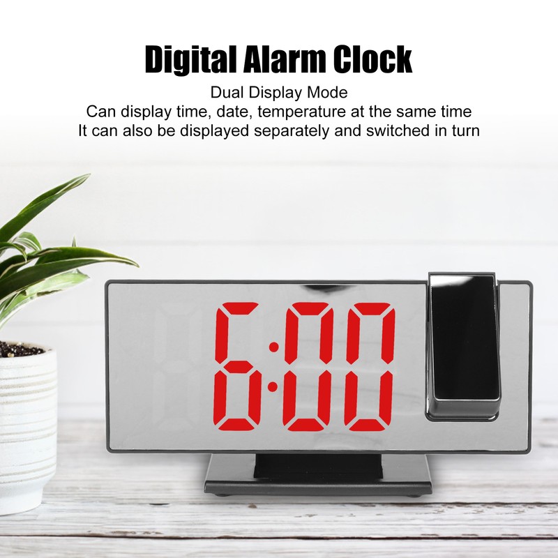 Projection Digital Alarm Clock USB Charging Automatic Dimming LED Mirror