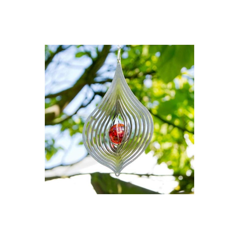 Teardrop Stainless Steel Wind Spinner with Crystal Decoration 10.5 cm