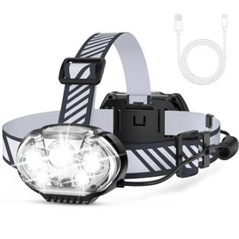 MIOISY Rechargeable Headlamp, Ultra-Bright 5 LED Head Lamp with Red White Light,IPX4 Waterproof Headlight,8 Mode Head Flashlight for Outdoor Running Hunting Fishing Hiking Camping Gear