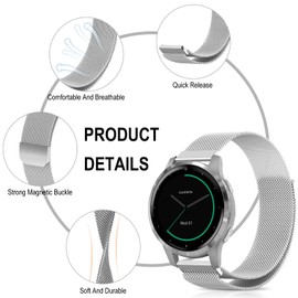 SumRioo 22 mm Metal Strap for Garmin Garmin Venu 3/Venu 2/Vivoactive 4, Mesh Stainless Steel Band for Garmin Forerunner 265/255/255 Music, Silver