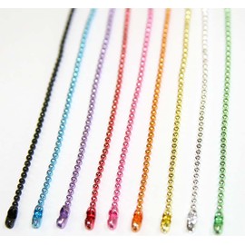 Daio Seisakusho Ball Chain with Connector, 3.9 inches (10 cm), Pack of 10 for Keychains, Color Ball Chains, BC24/10cm, Ball Diameter 0.09 inch (2.4 mm), Silver Brass Iron Silver Brass