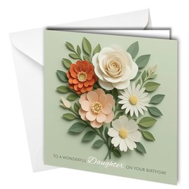 Floral Birthday Card (NOT 3D) for Mum, Niece, Nan, Stepmum, Grandma, Auntie, Stepsister, Sister or Daughter Premium 400gsm Card from Children (Daughter #1881)