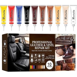 RETZLA Komplettes Leder- und Vinyl-Reparaturset für Möbel, Sofa, Jacken, Autositze und mehr - einfaches Wiederherstellen jedes Materials und jeder Farbe mit einfacher Anleitung