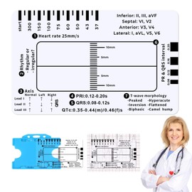 ECG 7 Step Ruler, ECG Ruler Measuring Tool for ECG/EKG Interpretation, Portable Pocket ECG EKG Card Ruler ECG Reference Guide with Protect Sheath, for EKG Techs/Students/Nurses, Follow a 7 Step Plan