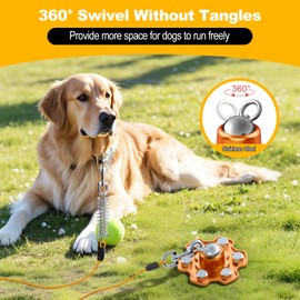 Tivray Dog Tie Out Stake, 360° Swivel Stake No Tangle, Heavy Duty Tether for Yard (No Cable) with 6 Strong Screw Anchors Hold up to 180 lbs of Pull Force, Dog Runner for Outside Camping Yard, Orange