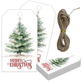 Christmas Gift Tags with String, Wishes Merry Christmas Tags, 2 x 3.5 Inch Writable Hanging Labels, Celebrating Party Supplies for Present Wrapping, DIY Craft, Xmas Tree, Home Decor(50Pcs)-B23