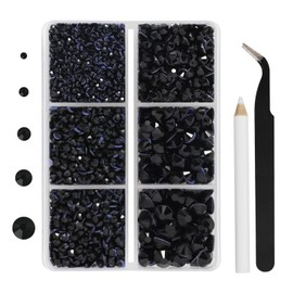 Hotfix Rhinestones 3960pcs, Black Rhinestone for Clothes, Hot Fix Crystals Rhinestones with Tweezers and Wax Pencil Kit,Mixed 5 Sizes, SS6-SS30, Jet Black