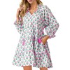 Wenrine Womens Casual Mini Dress Long Sleeve Floral Ruffle V Neck Fall Loose Boho Babydoll Dresses with Pockets Pink