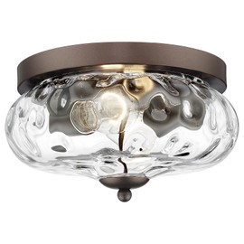 Darkaway Farmhouse Ceiling Light Fixtures Flush Mount Indoor Outdoor Ceiling Light with Water Ripple Glass Shade for Hallway Kitchen Bedroom Porch Living Room Bronze Finish