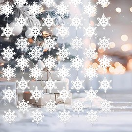 CRAFTYMELODY 6Pcs Snowflake Garland Decorations Kit White Glitter Snowflakes Garland Winter Party Hanging Ceiling Streamers Paper Snowflake Hanging Banners for Christmas Birthday Wedding Bridal Shower