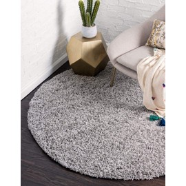 Unique Loom Solid Shag Collection Area Rug (6' 1" Round, Cloud Gray)