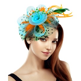 Bniksok Mutilcolor Fascinators for Women Tea Party Headwear Green and Orange and Sky Blue Royal Wedding Hat Irish Headdress St Patricks Day Headband