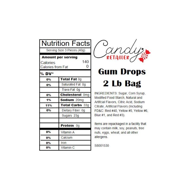 Candy Retailer Gum Drops 2 Lb Bag