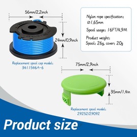 Viilich Pack of 4 replacement thread spool, grass trimmer replacement spool for Greenworks 29252/29092, for Greenworks 18V/24V/40V/60V/80V, for Greenworks spool cover 3411546A-6 (4 spools + 1 caps)