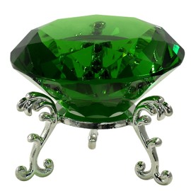 LifCratms 60mm(2.36 in) Crystal Diamond Paperweight with Sliver Triangle Base, Jewels Wedding Favor Home Decorations, Gifts for Significant Person(Green)