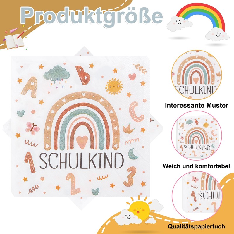 40 Stück Servietten Schulkind 33 X 33 Cm, Einschulung Servietten,