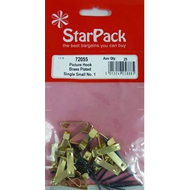 Starpack Set of 25 Brass Plated Single Picture Hooks with Nails, Various