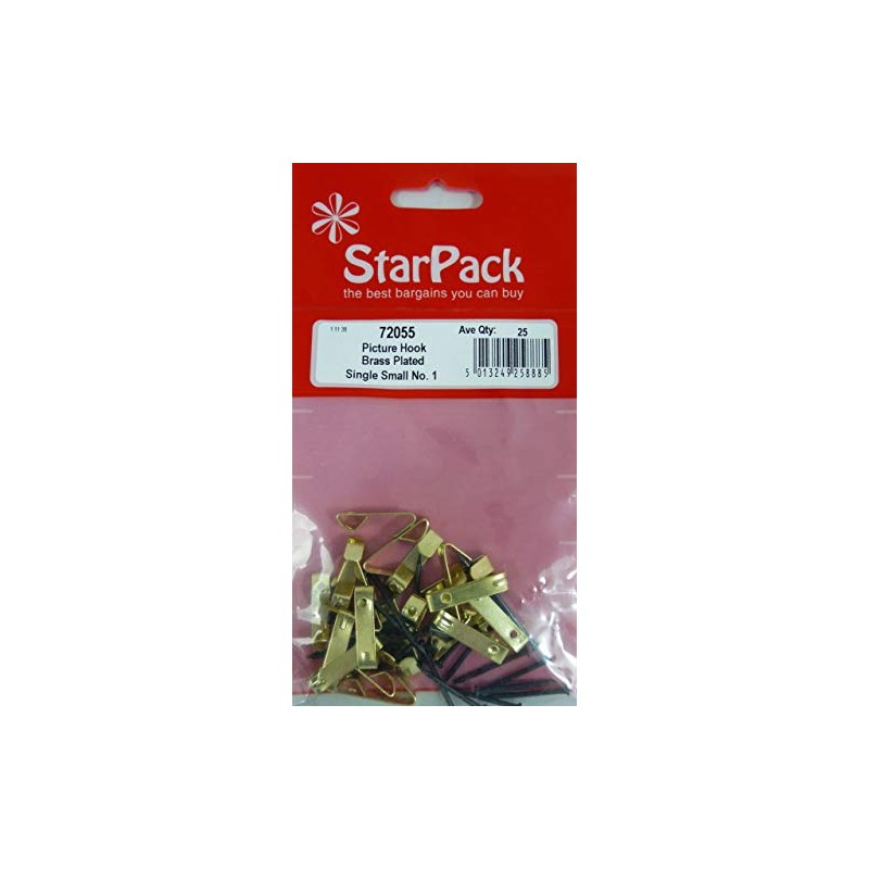 Starpack Set of 25 Brass Plated Single Picture Hooks with
