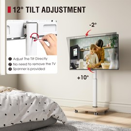 AOKCOS Rolling TV Stand for 32 37 43 50 55 60 65 Inch TVs, Portable Mobile TV Stand on Wheels, 8-Level Height Adjustable TV Cart with Swivel & Tilt Mount for Bedroom/Living Room/Office/Corner