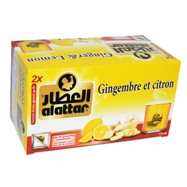 AlAttar Drink Organic Herbal Ginger & Lemon Tea ( 20 Bags ) Herbals Herb Herbs No Caffeine No Artificial Flavors No Artificial Coloring No Additives Non Gmo Kosher Halal العطار زنجبيل وليمون