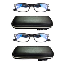 EYE ZOOM 2 Pack Rectangular Plastic Blue Light Blocking Reading Glasses, Black +1.50