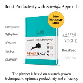 Daily Planner, Calendar and Gratitude Journal to Improve Time-Management, Productivity & Happiness | Vegan Leather Hardcover Organizer with Blank Dates, Undated 6 Months 24 Hour Agenda