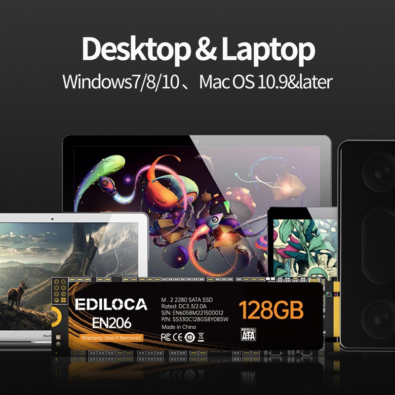 Ediloca EN206 128GB 3D NAND TLC M.2 SSD, M.2 2280