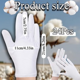 24Pcs White Cotton Gloves for Dry Hands, 12 Pairs White Gloves for Women & Men, Formal Cotton Glove for Moisturizing Cosmetic Hand Spa, Handling Wedding Dresses, Jewelry Inspection