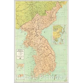 Historic Map : Geographia Map Company's Large Scale Map of Korea, c1950, Geographia, Vintage Wall Art : 24in x 36in