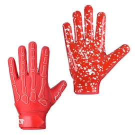 Glorious Traders Youth Football Gloves American Wide Receiver Injected Bones Football Gloves for Adult Men Women & Boys with Super Sticky Silicone Grip Palms (Red Inject, Adult Large)